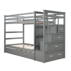 Twin Over Twin Wood Bunk Bed With 4 Drawers, Trundle And Staircase-ModernLuxe -Barbie Store GUEST 00b7b211 cd26 438b bcf6 28e949987467