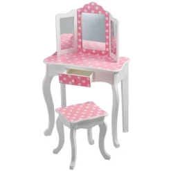 Polka Dot Fashion Prints Vanity Table & Stool Set Pink - Teamson Kids -Barbie Store GUEST 01155bac e3df 4437 aeed 60698b770388