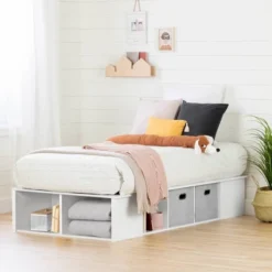 Twin Flexible Platform Bed With Baskets Pure White - South Shore -Barbie Store GUEST 06b37fd6 9a01 48bf 9119 fdb9280bd98d