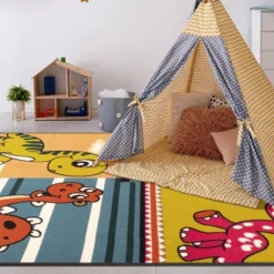Dinoventure Dinosaurs Non-Slip Kids Playroom Decor Washable Indoor Area Rug By Blue Nile Mills -Barbie Store GUEST 0831458c aac7 479f bad0 253413719c6f