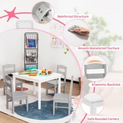 Costway Kids 5 Piece Table & Chair Set Wooden Children Activity Playroom Furniture Gift -Barbie Store GUEST 08acfae6 419a 4a02 9304 4e3c6e673a01