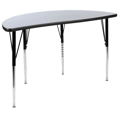 Flash Furniture 3 Piece 76" Oval Wave Flexible Grey Thermal Laminate Activity Table Set - Standard Height Adjustable Legs 4 Flash Furniture 3 Piece 76" Oval Wave Flexible Grey Thermal Laminate Activity Table Set - Standard Height Adjustable Legs - Image 2