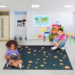 Deerlux 6 Ft. Social Distancing Colorful Kids Classroom Seating Area Rug, Starry Sky Design -Barbie Store GUEST 08fa1259 89c0 4716 a10e 91d0a513db8a