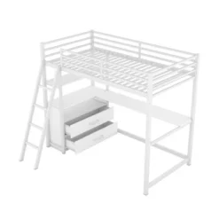 Twin Size Metal Loft Bed With Desk, Shelves And Two Built-in Drawers - ModernLuxe 17 Twin Size Metal Loft Bed With Desk, Shelves And Two Built-in Drawers - ModernLuxe -Barbie Store GUEST 098b7020 3611 4615 828b 81b8b85ecfb4