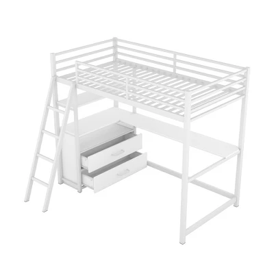Twin Size Metal Loft Bed With Desk, Shelves And Two Built-in Drawers - ModernLuxe 8 Twin Size Metal Loft Bed With Desk, Shelves And Two Built-in Drawers - ModernLuxe - Image 6