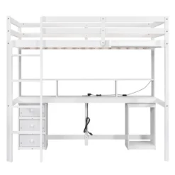 Loft Bed With Multi-Function Storage Table, LED Lights, Bedside Tray And Charging Station, White - ModernLuxe -Barbie Store GUEST 0c075bc0 b4b6 4dab bf99 034fe6432e51
