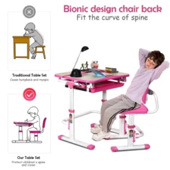 Costway Children Desk Chair Set Adjustable Study Table Drawer Winged Backrest Chair -Barbie Store GUEST 11270985 9478 466c a92b 8f29ffc2dab3