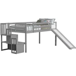 Twin Size Loft Bed With Staircase, Safety Guardrails And Slide-ModernLuxe -Barbie Store GUEST 117bafb7 2d3d 439e a890 580267b9e989