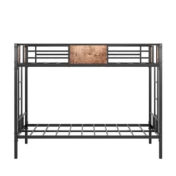 Twin Over Twin Metal Bunk Bed With Ladder And Full-Length Guardrail, Black-ModernLuxe -Barbie Store GUEST 11d303e1 4769 4429 af66 2b380238c2ef