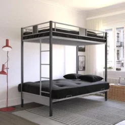 Twin Over Futon Maxence Metal Bunk Bed Silver/Black - Room & Joy -Barbie Store GUEST 134bebff c5c1 488e 8a84 6d1155dd076d