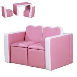 Qaba Kids Sofa Set 2-in-1 Multi-Functional Toddler Table Chair Set 2 Seat Couch Storage Box Soft Sturdy -Barbie Store GUEST 16eec4b8 0836 41fc 9512 f7398b1087ff
