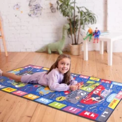 KC CUBS | Justice League Boys & Girls Kids Hopscotch Number Counting Educational Learning & Game Nursery Bedroom Classroom Rug Carpet, 2' 7" X 6' 0" -Barbie Store GUEST 21c8bf62 f32a 47bf a8ca 654312517896