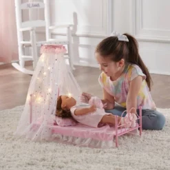 Starlights LED Canopy Metal Doll Bed With Bedding - Pink -Barbie Store GUEST 22a6c1f7 78c1 41d6 8fd3 816be772e426