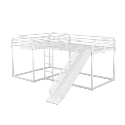 Full And Twin Size L-Shaped Metal Bunk Bed With Slide And Ladder-ModernLuxe 8 Full And Twin Size L-Shaped Metal Bunk Bed With Slide And Ladder-ModernLuxe - Image 6