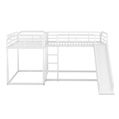 Full And Twin Size L-Shaped Metal Bunk Bed With Slide And Ladder-ModernLuxe 7 Full And Twin Size L-Shaped Metal Bunk Bed With Slide And Ladder-ModernLuxe - Image 5