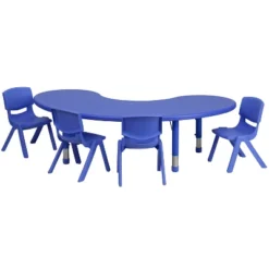 Emma And Oliver 35"W X 65"L Half-Moon Plastic Height Adjustable Activity Table Set With 4 Chairs -Barbie Store GUEST 28d95600 b9c4 4961 a3fa e9771a7ce748