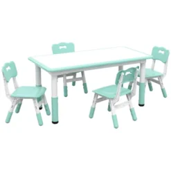 Qaba Kids Table And Chair Set With 4 Chairs, Adjustable Height, Easy To Clean Table Surface, For 1.5 - 5 Years Old -Barbie Store GUEST 2b8852fb 0182 4bed 96d3 4619727e9afc