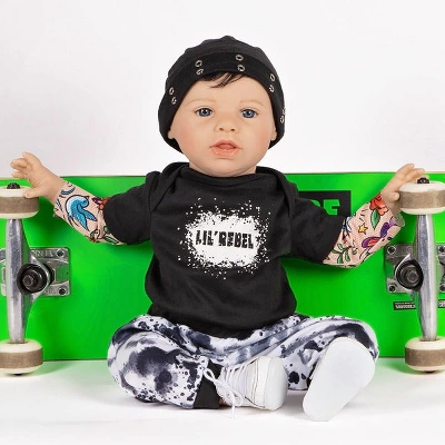Paradise Galleries Reborn Toddler Boy Doll Lil' Rebel, 21 Inch With Black Rooted Hair And Blue Eyes, Made In GentleTouch Vinyl 8 Paradise Galleries Reborn Toddler Boy Doll Lil' Rebel, 21 Inch With Black Rooted Hair And Blue Eyes, Made In GentleTouch Vinyl - Image 6