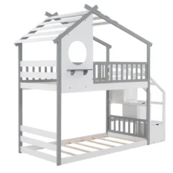 House Shape Twin-Over-Twin Double Bunk Bed With Storage Stairs - ModernLuxe -Barbie Store GUEST 2f3aafac 2509 4aa7 b949 2b31459f548d