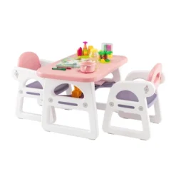 Costway 3-Piece Kids Table And Chair Set Toddler Activity Study Desk With Building Blocks -Barbie Store GUEST 2fd30e52 f225 41d0 96a7 31ee2e7b9289