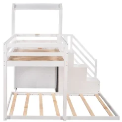 Twin Over Full Bunk Bed With Staircase, Shelves And House Roof-ModernLuxe -Barbie Store GUEST 3084b52a d9db 411b 901a 5c8fef663a6a