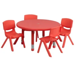 Flash Furniture 33" Round Plastic Height Adjustable Activity Table Set With 4 Chairs -Barbie Store GUEST 3375d801 80e4 4a3c ba6d 0041d96b7cbc