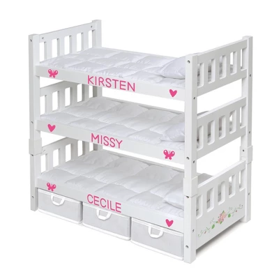 Badger Basket 1-2-3 Convertible Doll Bunk Bed With Bedding And Baskets - White Rose 9 Badger Basket 1-2-3 Convertible Doll Bunk Bed With Bedding And Baskets - White Rose - Image 7