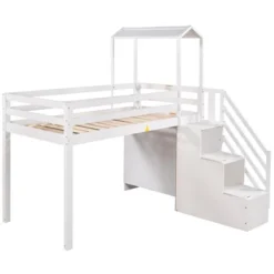 Twin Over Full Bunk Bed With Staircase, Shelves And House Roof-ModernLuxe -Barbie Store GUEST 38f5e944 dcac 48a5 a2e9 7f16ba4b6562