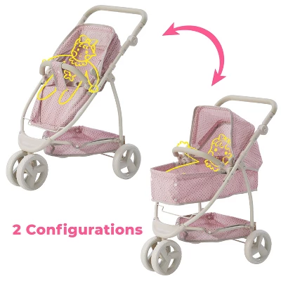 Olivia's Little World 2 In 1 Baby Doll Stroller Pram Foldable Pink/Grey OL-00009 3 Olivia's Little World 2 In 1 Baby Doll Stroller Pram Foldable Pink/Grey OL-00009