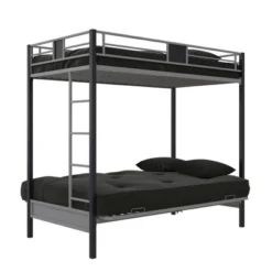 Twin Over Futon Maxence Metal Bunk Bed Silver/Black - Room & Joy -Barbie Store GUEST 41b14ab5 db1f 43a3 a2e2 5e208496455c