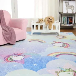 Unicorn Rainbow Colorful Kids Playroom Nursery Washable Indoor Area Rug By Blue Nile Mills -Barbie Store GUEST 41bd4e91 fd1e 465d 8ff7 5198a0915064