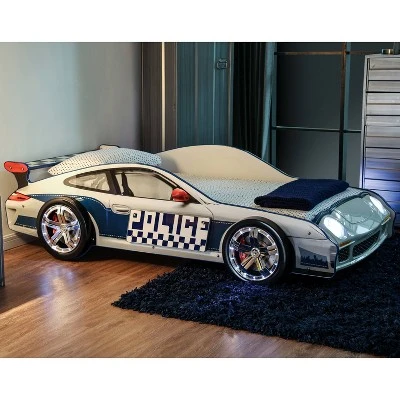 Twin Quessa Police Car Bed With Led Headlight Chair Black/White - HOMES: Inside + Out 4 Twin Quessa Police Car Bed With Led Headlight Chair Black/White - HOMES: Inside + Out - Image 2