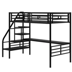 Metal Twin Size Loft Bed With Desk, Black - ModernLuxe -Barbie Store GUEST 474e4206 3c0f 4419 9a0e 8dee14f0cbdf