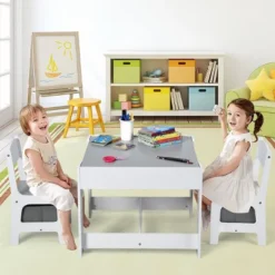Costway Kids Table Chairs Set With Storage Boxes Blackboard Whiteboard Drawing GreyNature -Barbie Store GUEST 4aa7145d cfbf 4a0b 988e beda2a38d80d