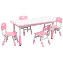 Qaba Kids Table And Chair Set With 4 Chairs, Adjustable Height, Easy To Clean Table Surface, For 1.5 - 5 Years Old -Barbie Store GUEST 4d925f3a d95f 4561 b191 4b29f23128fa