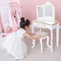 Fashion Polka Dot Gisele Play Vanity Set With Led Mirror White/Gold - Teamson Kids -Barbie Store GUEST 4f1fb93f dbcd 40c7 a12e 6bba57ec1c81