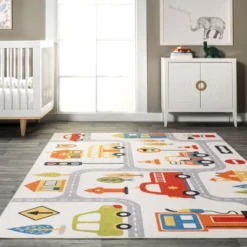 NuLOOM Carmina City Streets Machine Washable Kids Area Rug 7' X 9' In White Multi -Barbie Store GUEST 515b8aa2 1d26 4739 984e 71a443d3b887