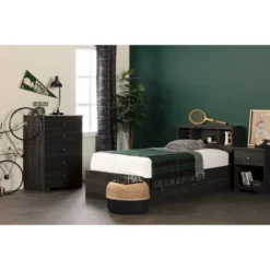 Twin Zach Bookcase Headboard Gray Oak - South Shore -Barbie Store GUEST 527ffce7 6894 4d69 a5ed 67f2572b776c