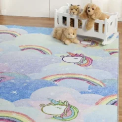 Unicorn Rainbow Colorful Kids Playroom Nursery Washable Indoor Area Rug By Blue Nile Mills -Barbie Store GUEST 540068ea 72fa 424b b052 0a61e610e8da