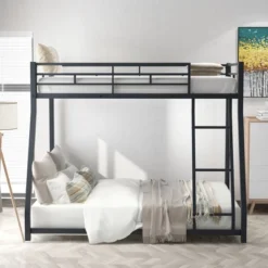 Twin Over Full Metal Floor Bunk Bed With Ladder-ModernLuxe