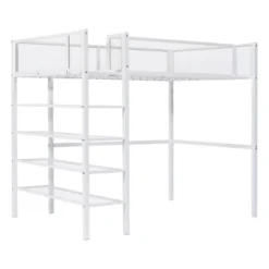 Metal Twin Size Loft Bed With 4 Shelves And Storage - ModernLuxe -Barbie Store GUEST 567a23a2 c0cd 4f52 b8ee 27cee9614254