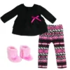 Sophia’s Ikat Print Knit Leggings, Long-Sleeved Top, & Fuzzy Boots Outfit For 18” Dolls, Hot Pink/Black