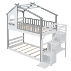 House Shape Twin-Over-Twin Double Bunk Bed With Storage Stairs - ModernLuxe -Barbie Store GUEST 5b49f39f ccce 41d8 bb17 b041df800d23