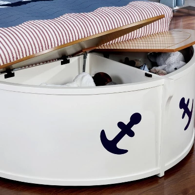 Twin Collindale Boat Design Kids' Bed With Trundle White/Oak - MiBasics 5 Twin Collindale Boat Design Kids' Bed With Trundle White/Oak - MiBasics - Image 3