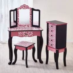 Fashion Leopard Prints Gisele Play Wooden Vanity Set Pink / Black - Teamson Kids -Barbie Store GUEST 60c46ba1 a0bd 4986 b9f6 280ceddaa470