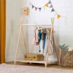 Sweedi Scandinavian Kids' Clothes Rack Natural Wood - South Shore -Barbie Store GUEST 62db56cd 1aae 4090 9958 58eb437645f5
