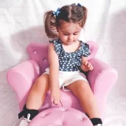 Qaba Kids Sofa Set, Children's Upholstered Sofa With Footstool, Princess Sofa With Diamond Decoration, Baby Sofa Chair For Toddlers, Girls, Pink -Barbie Store GUEST 64067051 545c 42c1 a8ec 4b82b41937e7