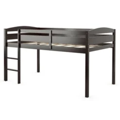 Costway Twin Low Loft Bunk Junior Bed Bedroom Wooden Guard Rail Ladder White/Espresso/Grey -Barbie Store GUEST 64c1da52 8e6e 46f2 8f49 a658bf93b5ad