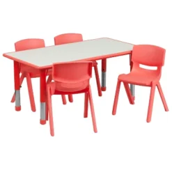 Flash Furniture 23.625"W X 47.25"L Rectangular Plastic Height Adjustable Activity Table Set With 4 Chairs -Barbie Store GUEST 66d36f7e afac 4ee5 95c0 5846095269e9