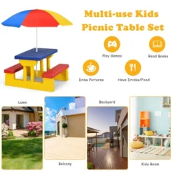 Costway Kids Picnic Table Set W/Removable Umbrella Indoor Outdoor Garden Patio -Barbie Store GUEST 67260cd6 805b 40d6 8820 4ead705fdc5c